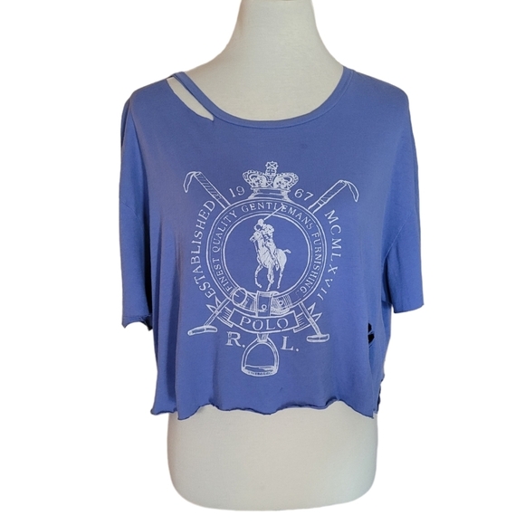 Vintage‎ Polo Ralph Lauren Distressed Cropped T Shirt - Picture 3 of 7